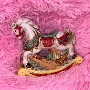 Vintage Giftco Rocking Horse Ceramic Candle stick Holder Christmas Figurine